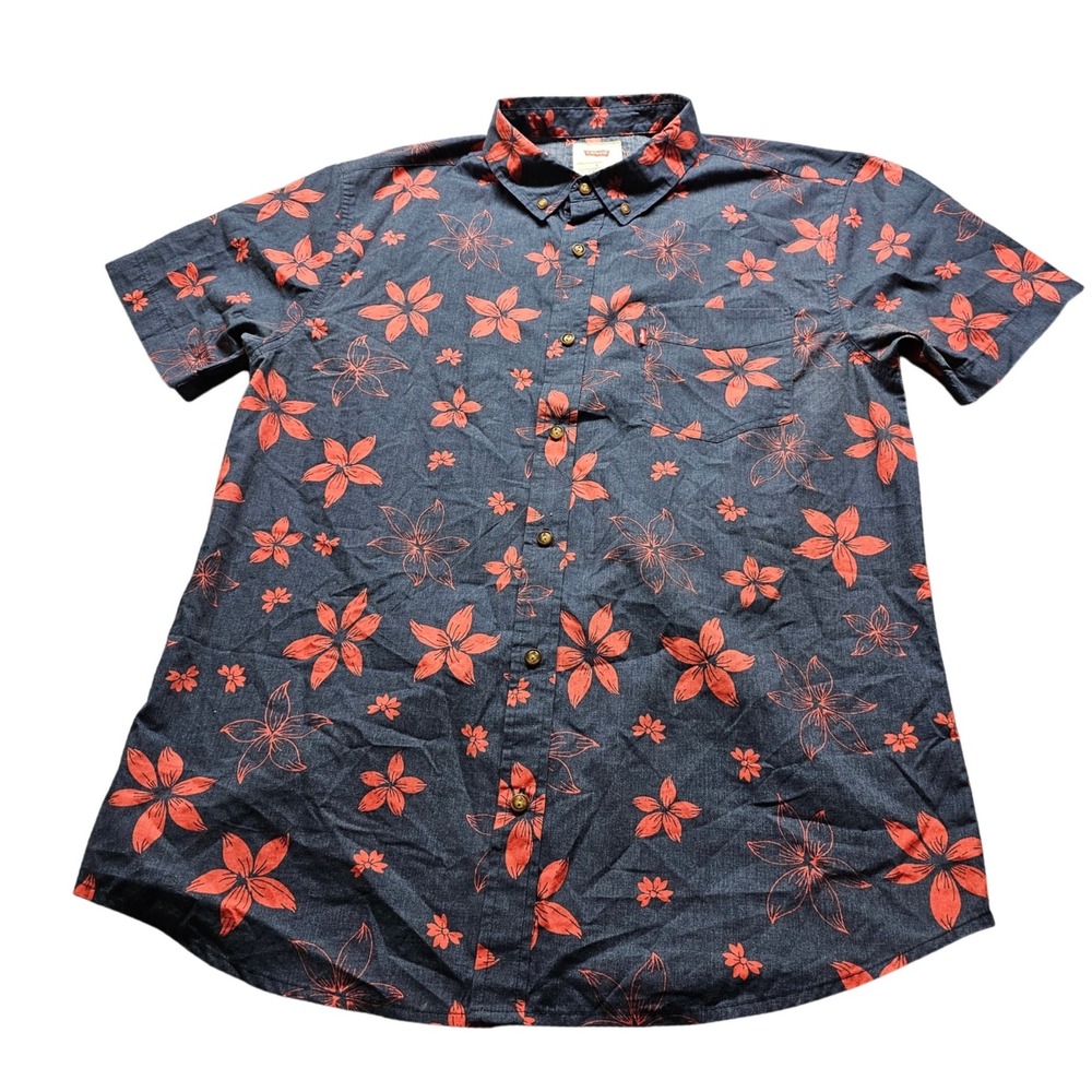 Levis Floral Short Sleeve Button Up Shirt Mens L Blue Red Tropical 3LYSW12142